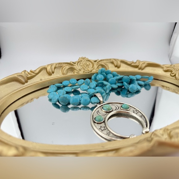 Turquoise Crescent Pendant Necklace – Boho Western Style (33.5 Inches) - Picture 5 of 10
